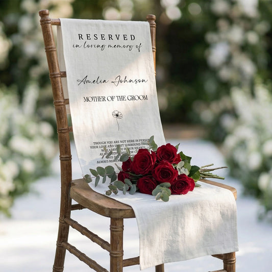 Reserved Mother of the Groom Memorial Chair Sign Personalized In Loving Memory Wedding Seat Cover