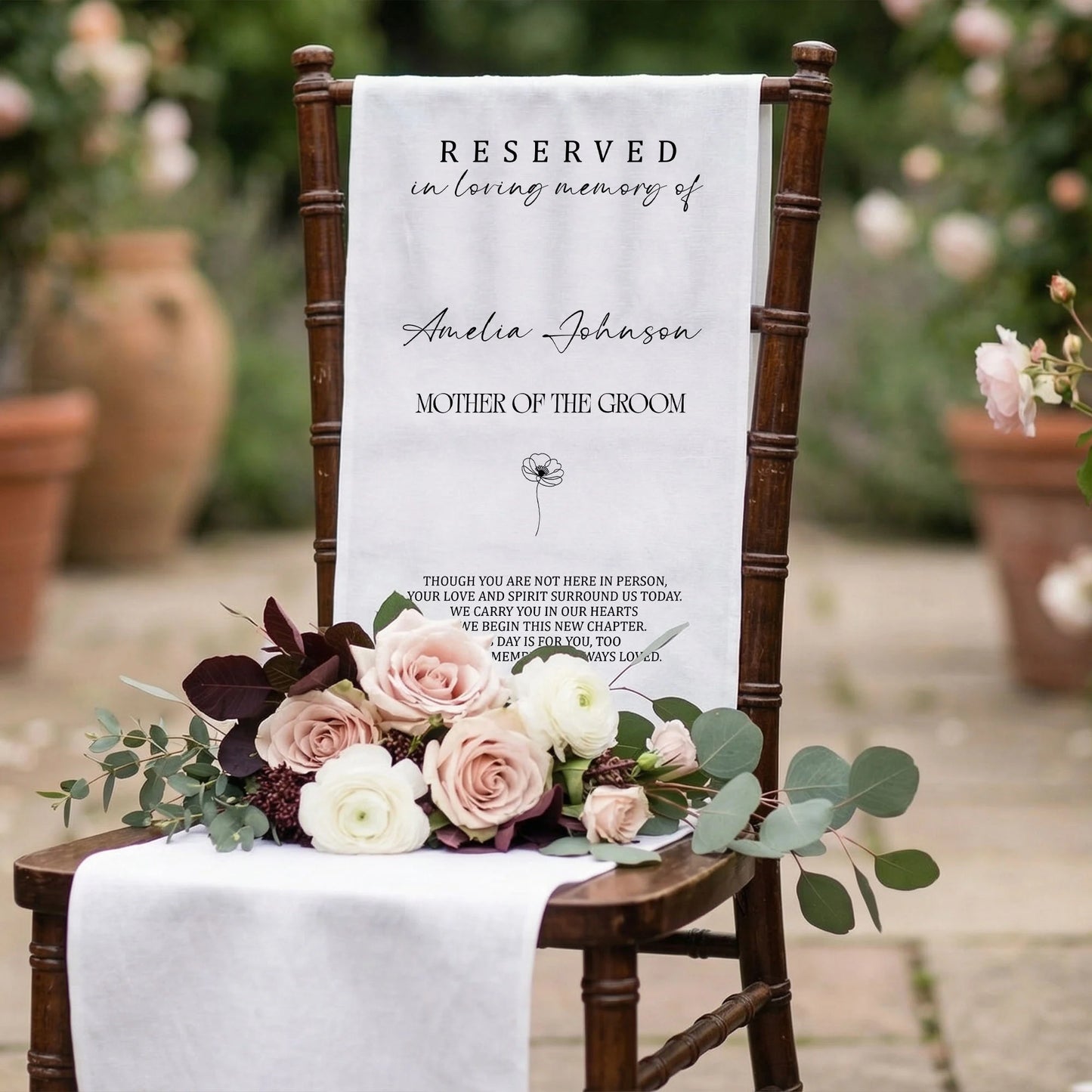 Reserved Mother of the Groom Memorial Chair Sign Personalized In Loving Memory Wedding Seat Cover