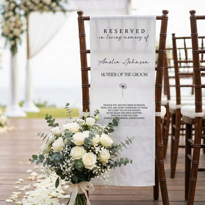 Reserved Mother of the Groom Memorial Chair Sign Personalized In Loving Memory Wedding Seat Cover