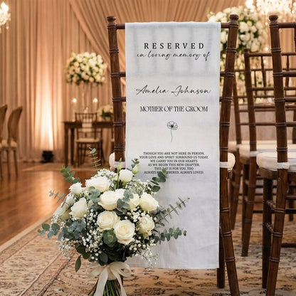 Reserved Mother of the Groom Memorial Chair Sign Personalized In Loving Memory Wedding Seat Cover