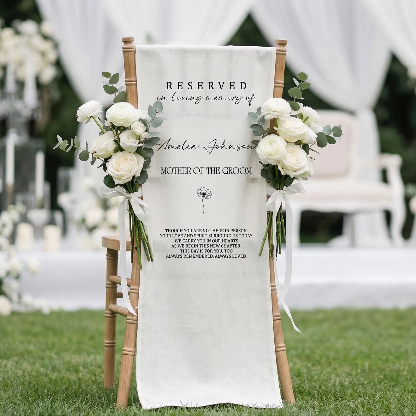 Reserved Mother of the Groom Memorial Chair Sign Personalized In Loving Memory Wedding Seat Cover