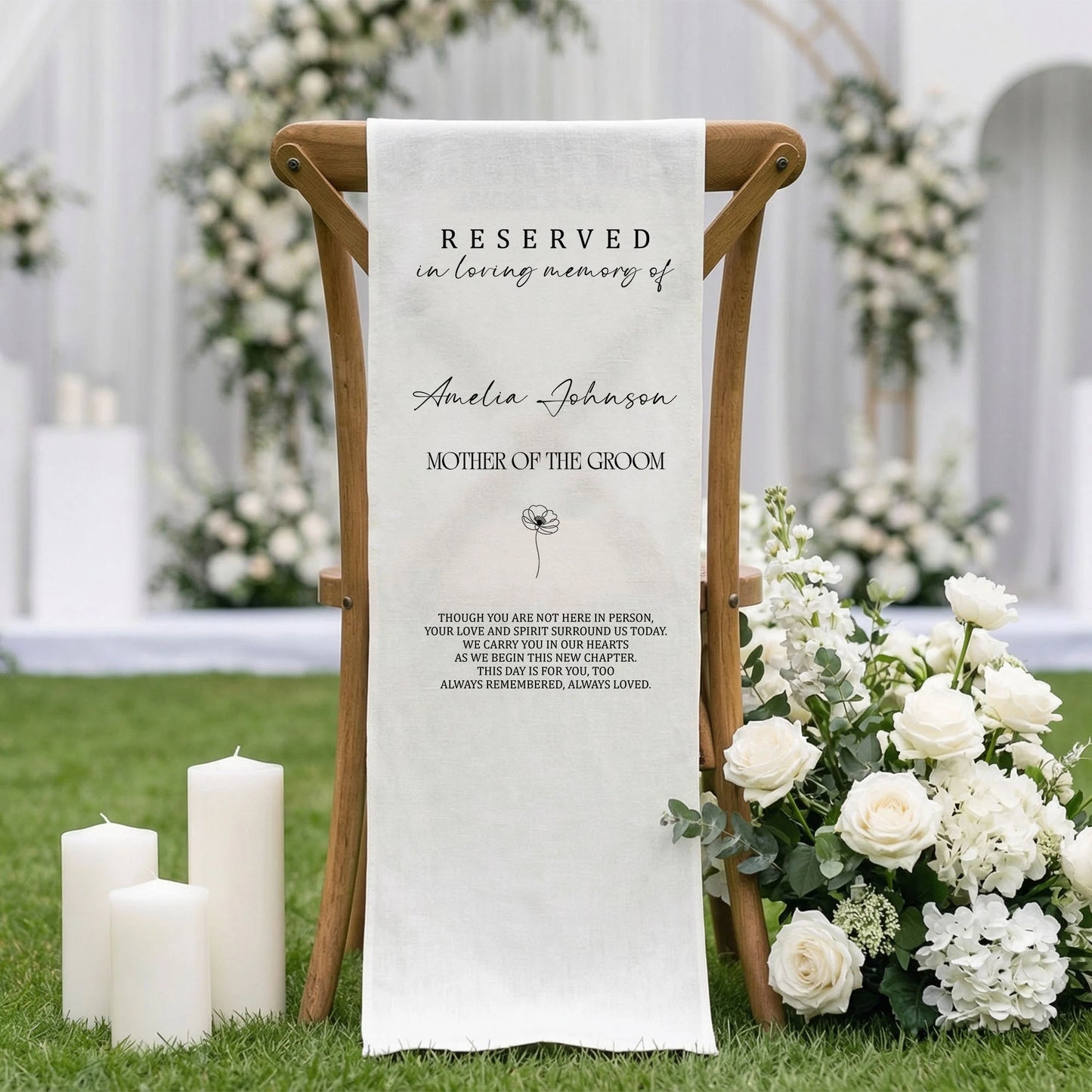 Reserved Mother of the Groom Memorial Chair Sign Personalized In Loving Memory Wedding Seat Cover
