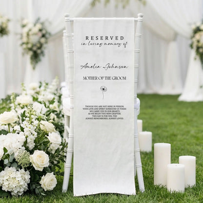 Reserved Mother of the Groom Memorial Chair Sign Personalized In Loving Memory Wedding Seat Cover
