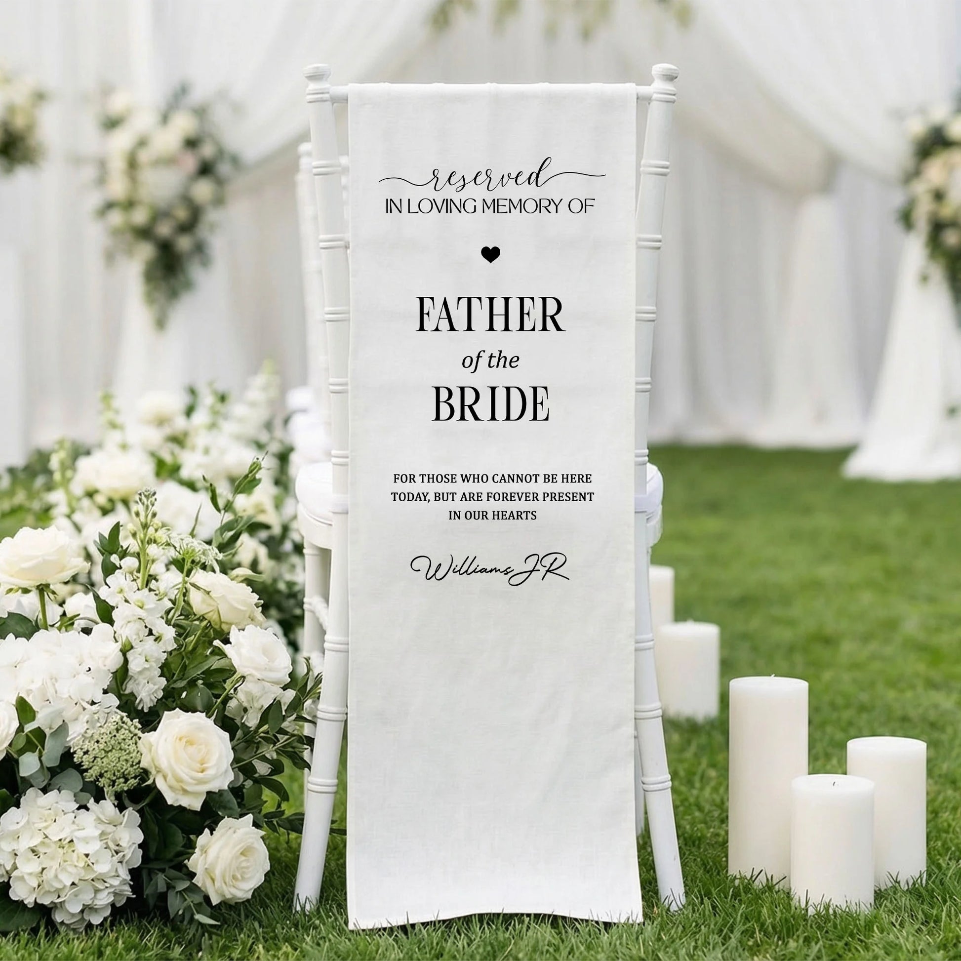 Reserved Father of the Bride Memorial Chair Sign In Loving Memory Wedding Chair Cover Personalized