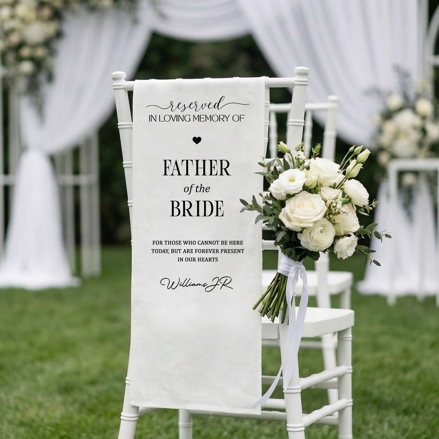 Reserved Father of the Bride Memorial Chair Sign In Loving Memory Wedding Chair Cover Personalized