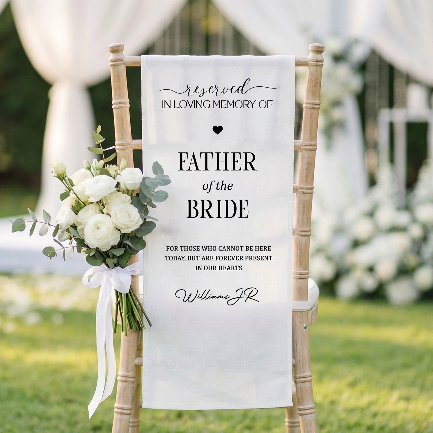 Reserved Father of the Bride Memorial Chair Sign In Loving Memory Wedding Chair Cover Personalized