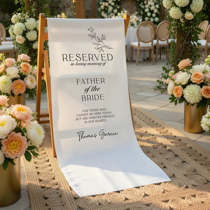 Reserved Father of the Bride Memorial Chair Sign Personalized Wedding Memory Seat Cover
