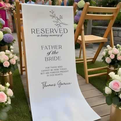 Reserved Father of the Bride Memorial Chair Sign Personalized Wedding Memory Seat Cover