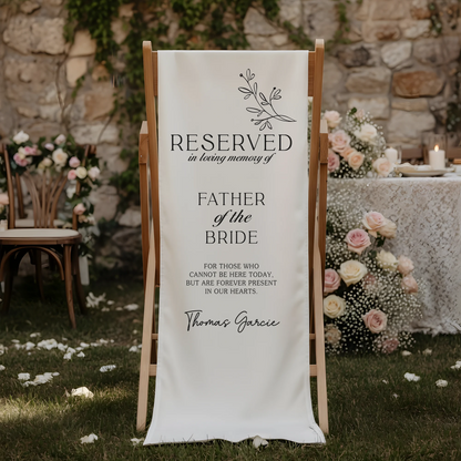 Reserved Father of the Bride Memorial Chair Sign Personalized Wedding Memory Seat Cover