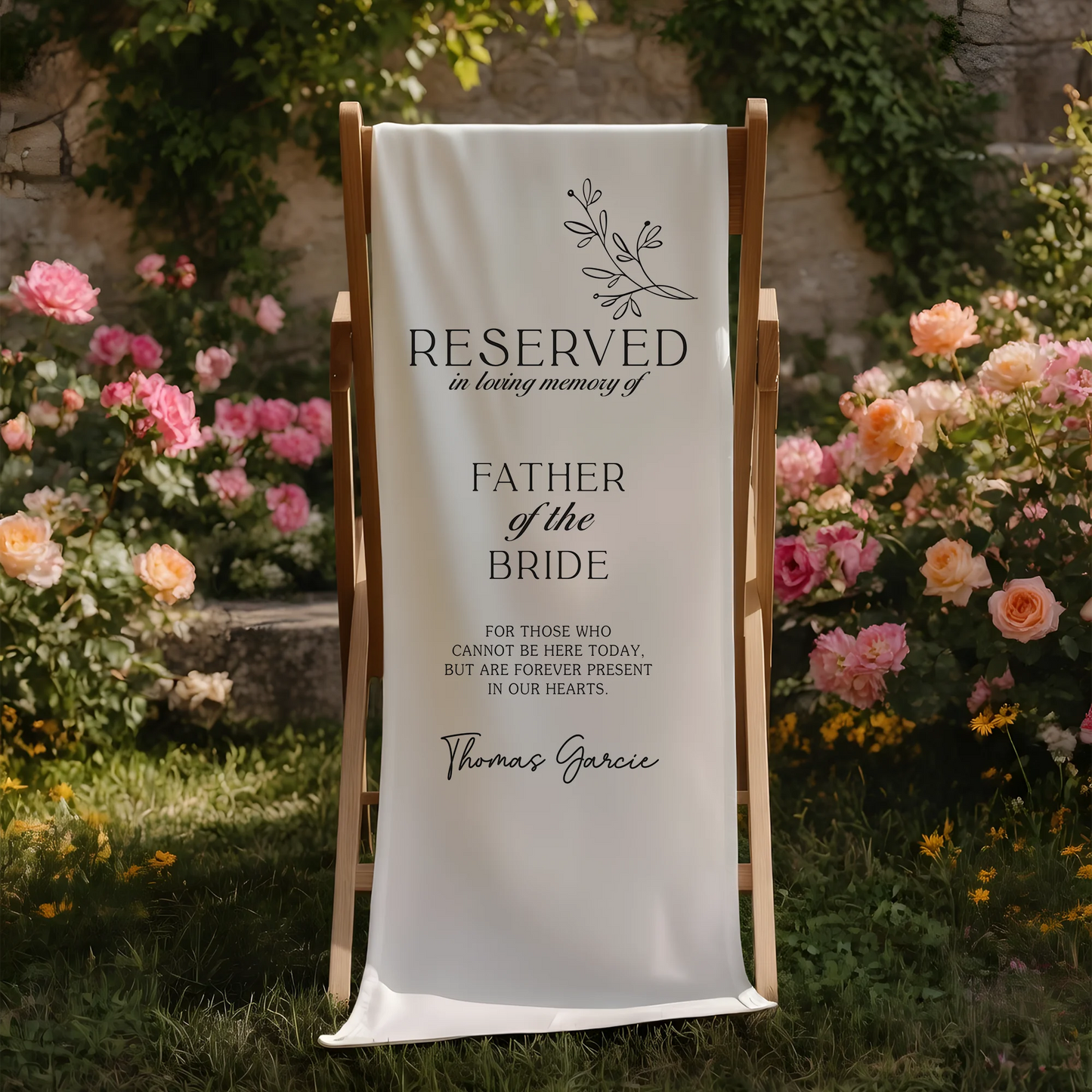 Reserved Father of the Bride Memorial Chair Sign Personalized Wedding Memory Seat Cover
