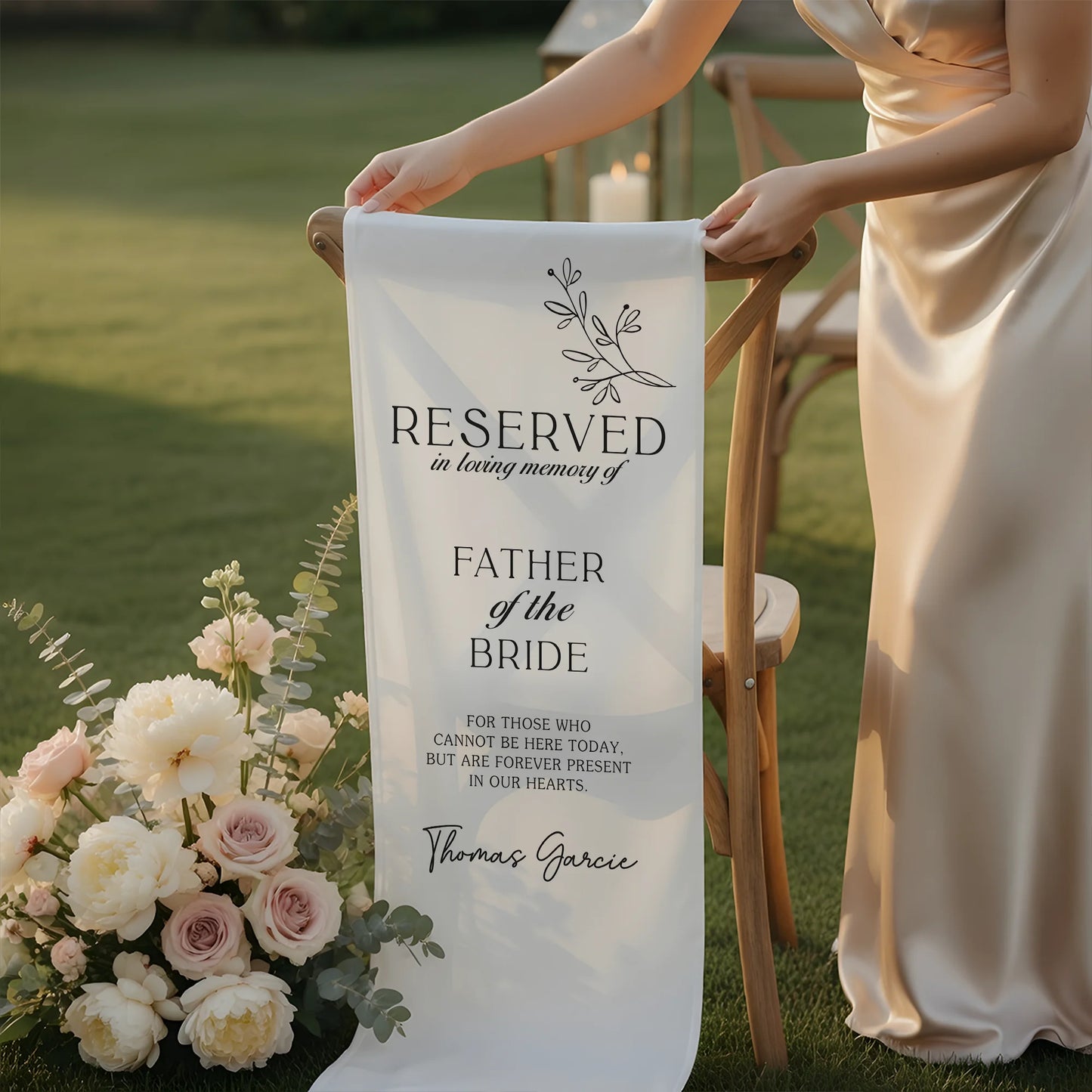 Reserved Father of the Bride Memorial Chair Sign Personalized Wedding Memory Seat Cover