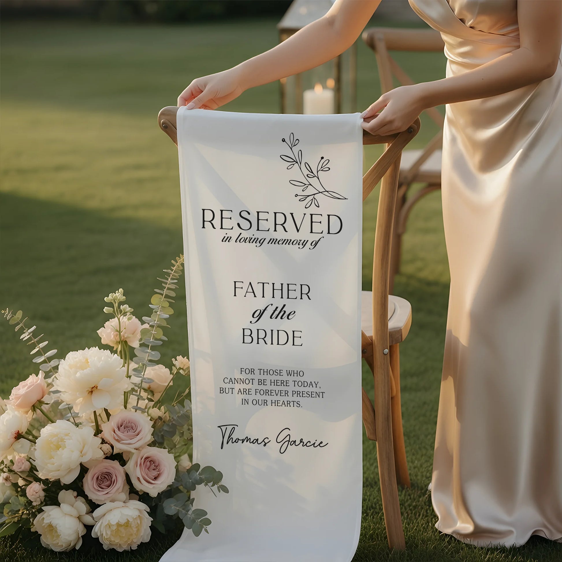 Reserved Father of the Bride Memorial Chair Sign Personalized Wedding Memory Seat Cover