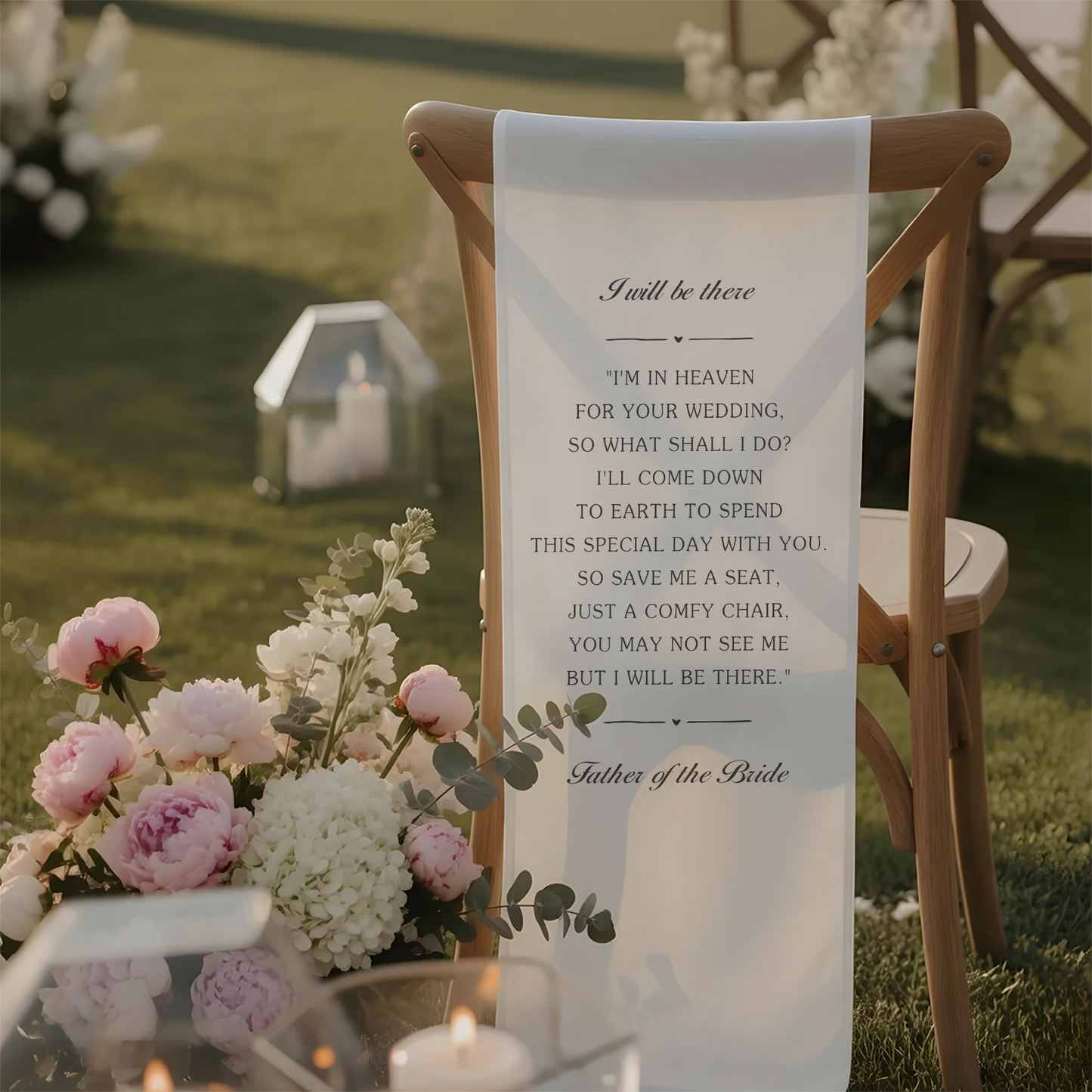 I Will Be There Memorial Wedding Chair Sign Reserved Seat In Loving Memory Chair Cover