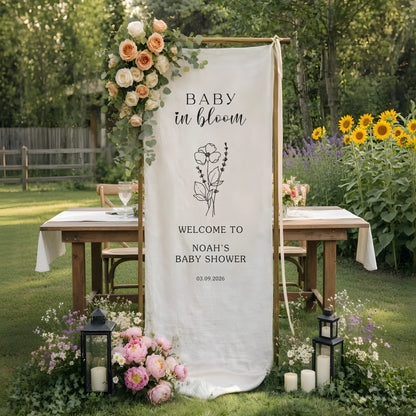 Baby in Bloom Baby Shower Banner Stand Personalized Floral Baby Shower Welcome Sign Custom Name Decor