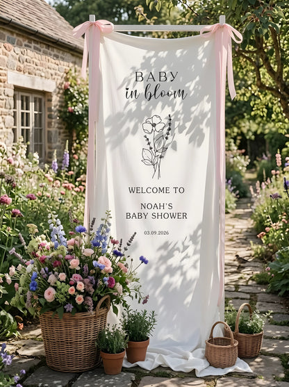 Baby in Bloom Baby Shower Banner Stand Personalized Floral Baby Shower Welcome Sign Custom Name Decor