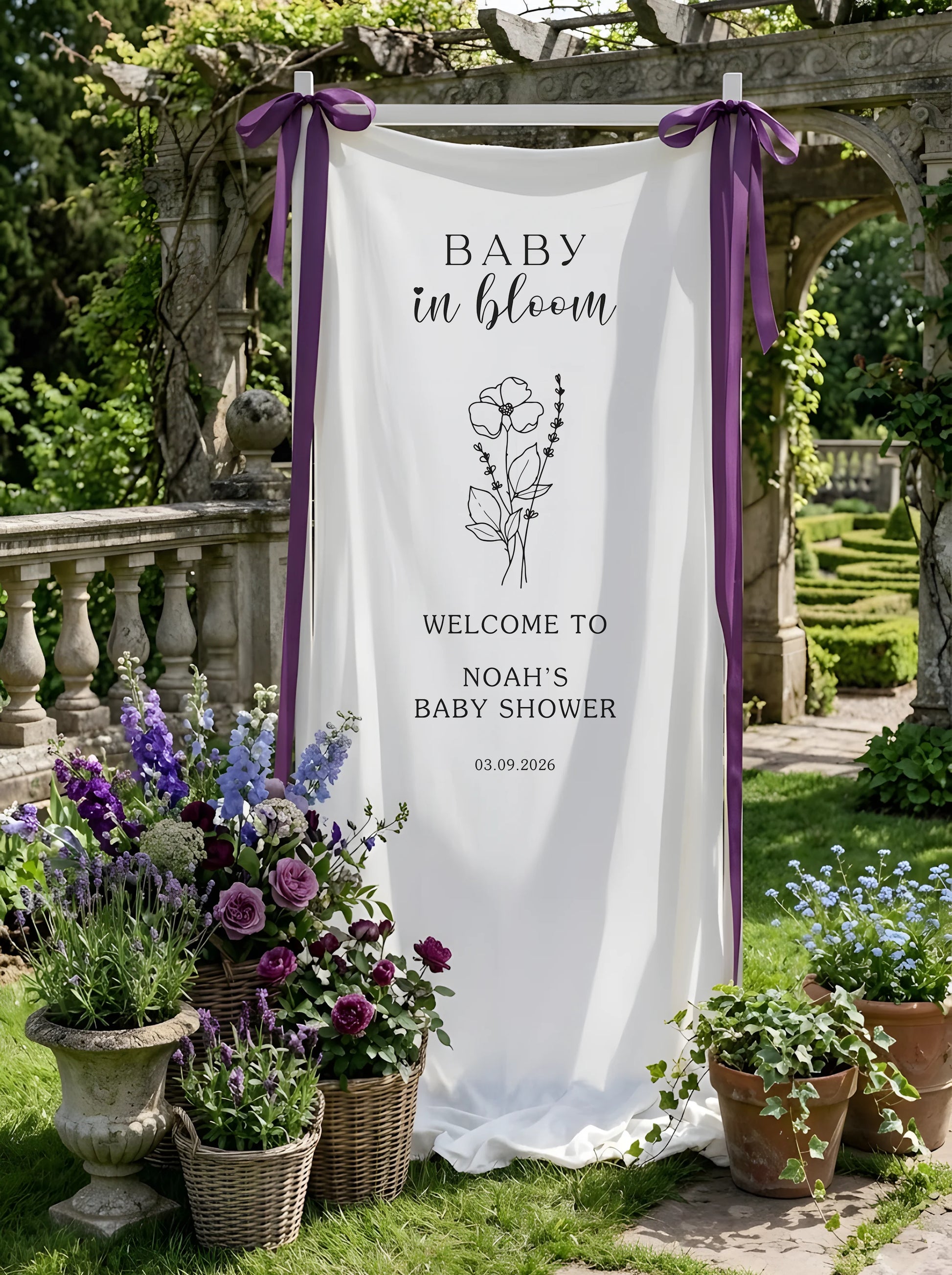 Baby in Bloom Baby Shower Banner Stand Personalized Floral Baby Shower Welcome Sign Custom Name Decor