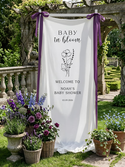 Baby in Bloom Baby Shower Banner Stand Personalized Floral Baby Shower Welcome Sign Custom Name Decor