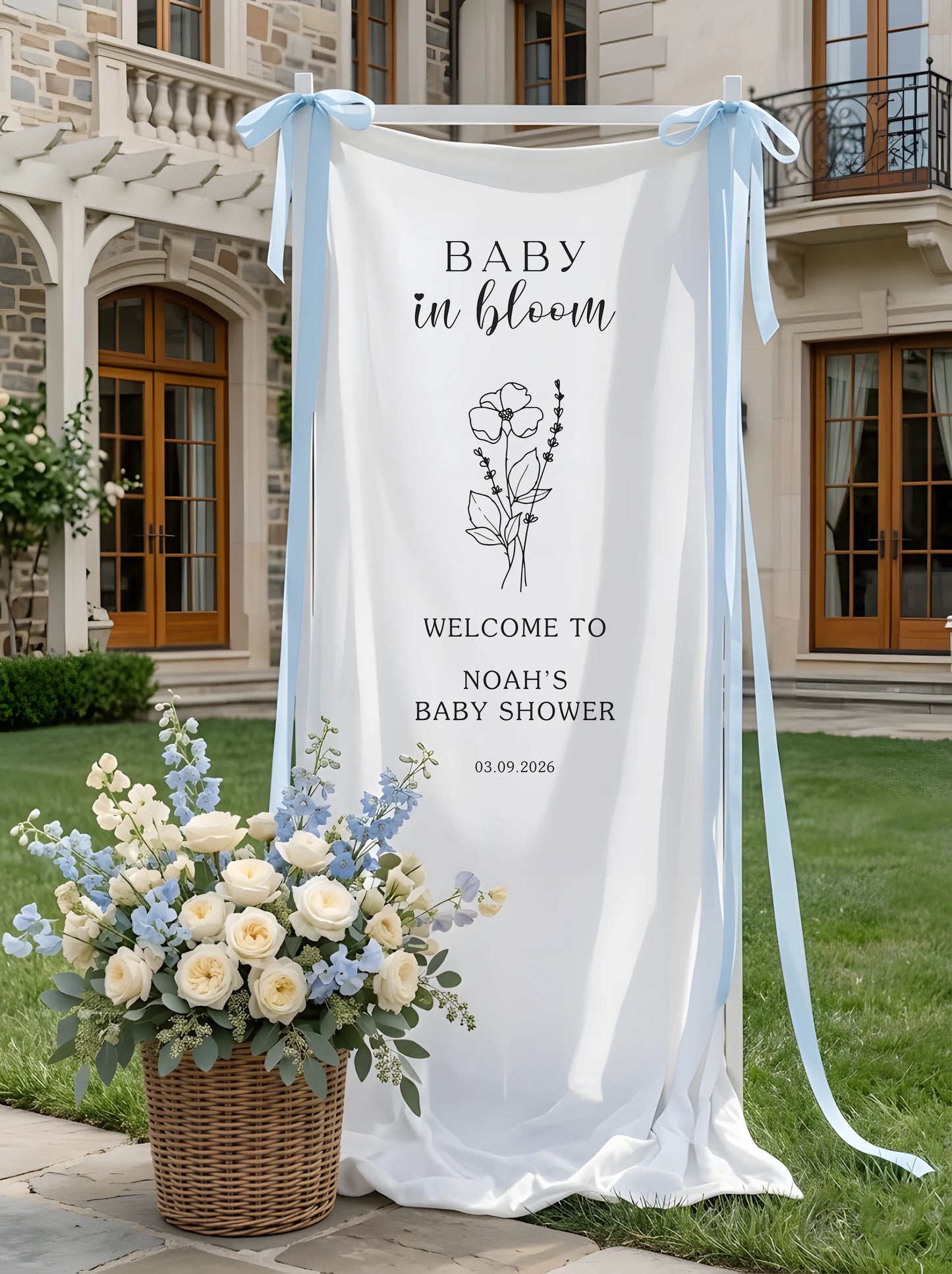 Baby in Bloom Baby Shower Banner Stand Personalized Floral Baby Shower Welcome Sign Custom Name Decor