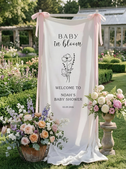 Baby in Bloom Baby Shower Banner Stand Personalized Floral Baby Shower Welcome Sign Custom Name Decor