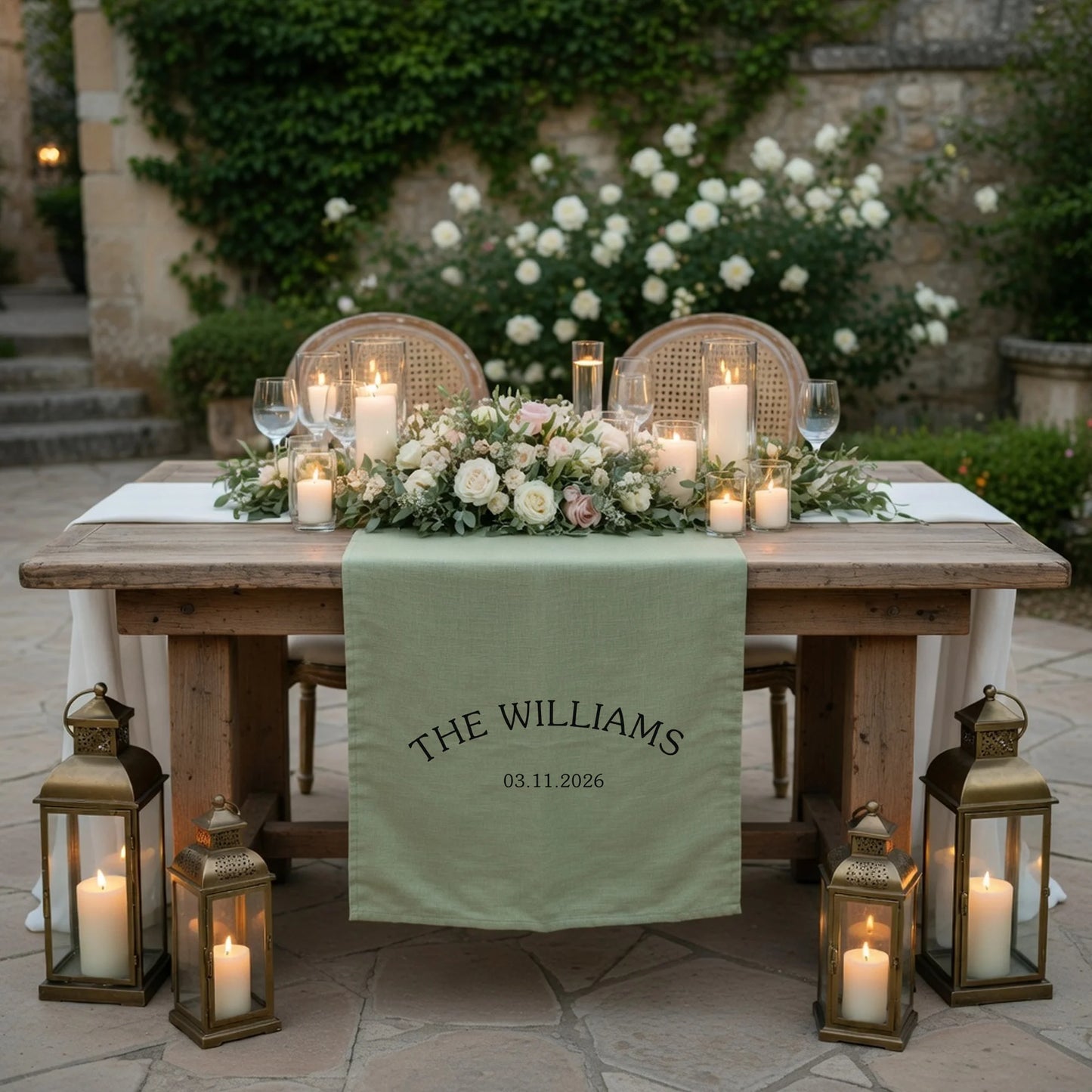Personalized Wedding Table Runner Custom Family Name Wedding Decor Head Table Linen Runner