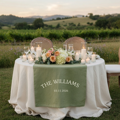 Personalized Wedding Table Runner Custom Family Name Wedding Decor Head Table Linen Runner