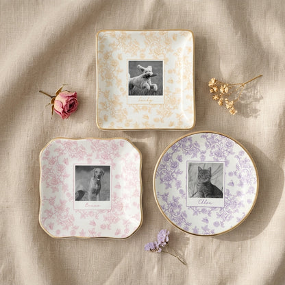 Custom Pet Portrait Jewelry Dish, Toile De Jouy Pet Ring Dish, Dog Cat Trinket Dish, Pet Lover Gift