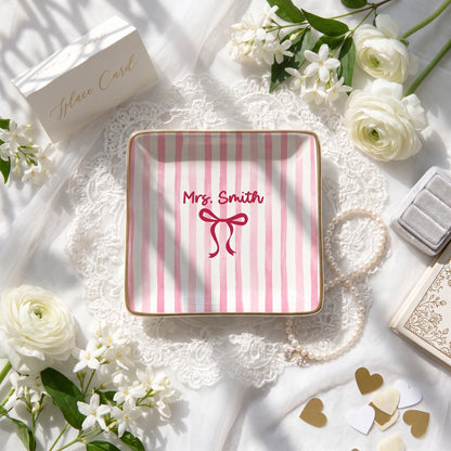 Personalized Ring Dish, Ceramic Minimalist Jewelry Tray, Engagement Gift for Couple