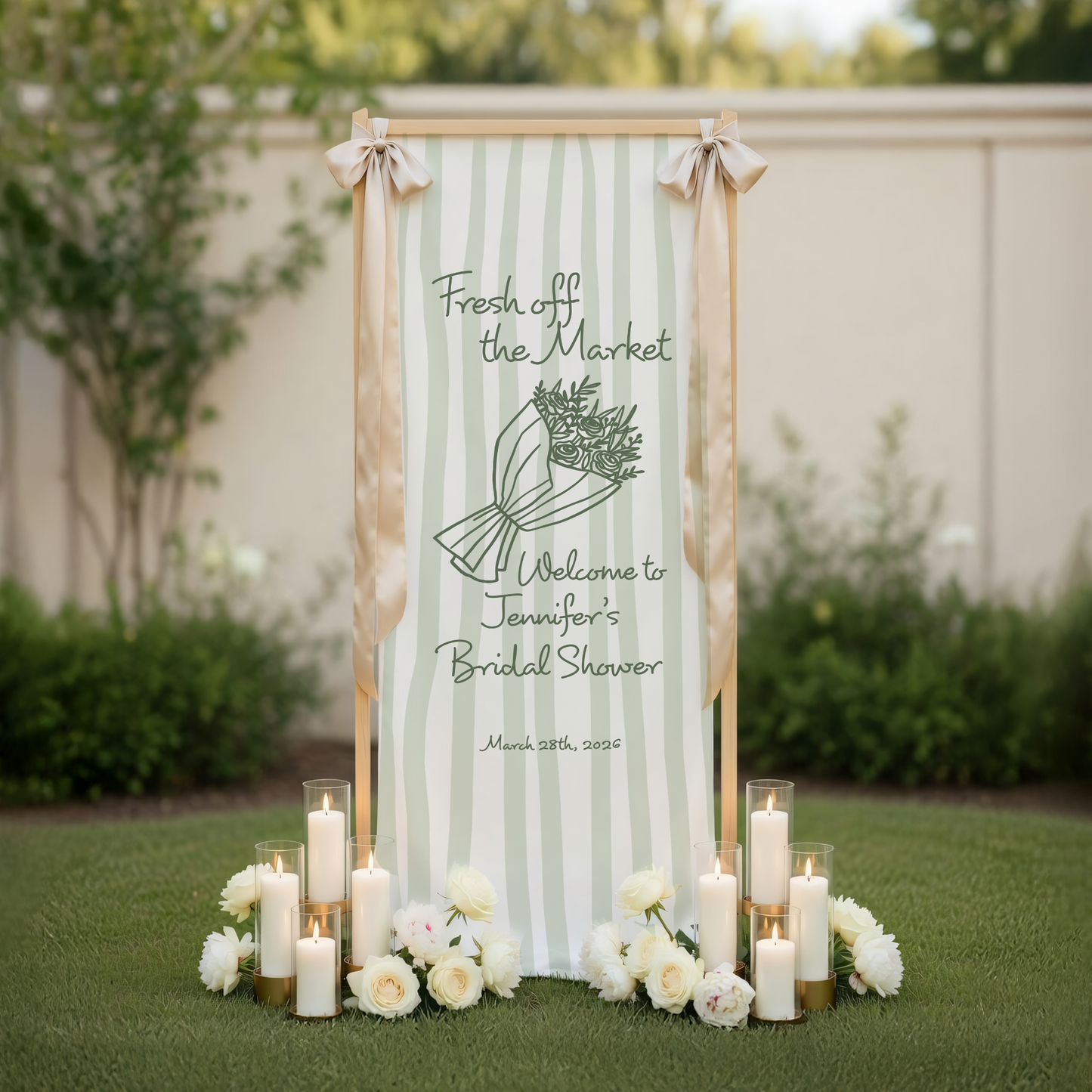 Bridal Shower Banner, Fresh Off The Market Theme Sign, Personalized Welcome Linen Decor