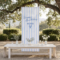 Striped Birthday Tapestry Personalized Custom Name Blue Stripe Birthday Banner Minimalist Party Decor