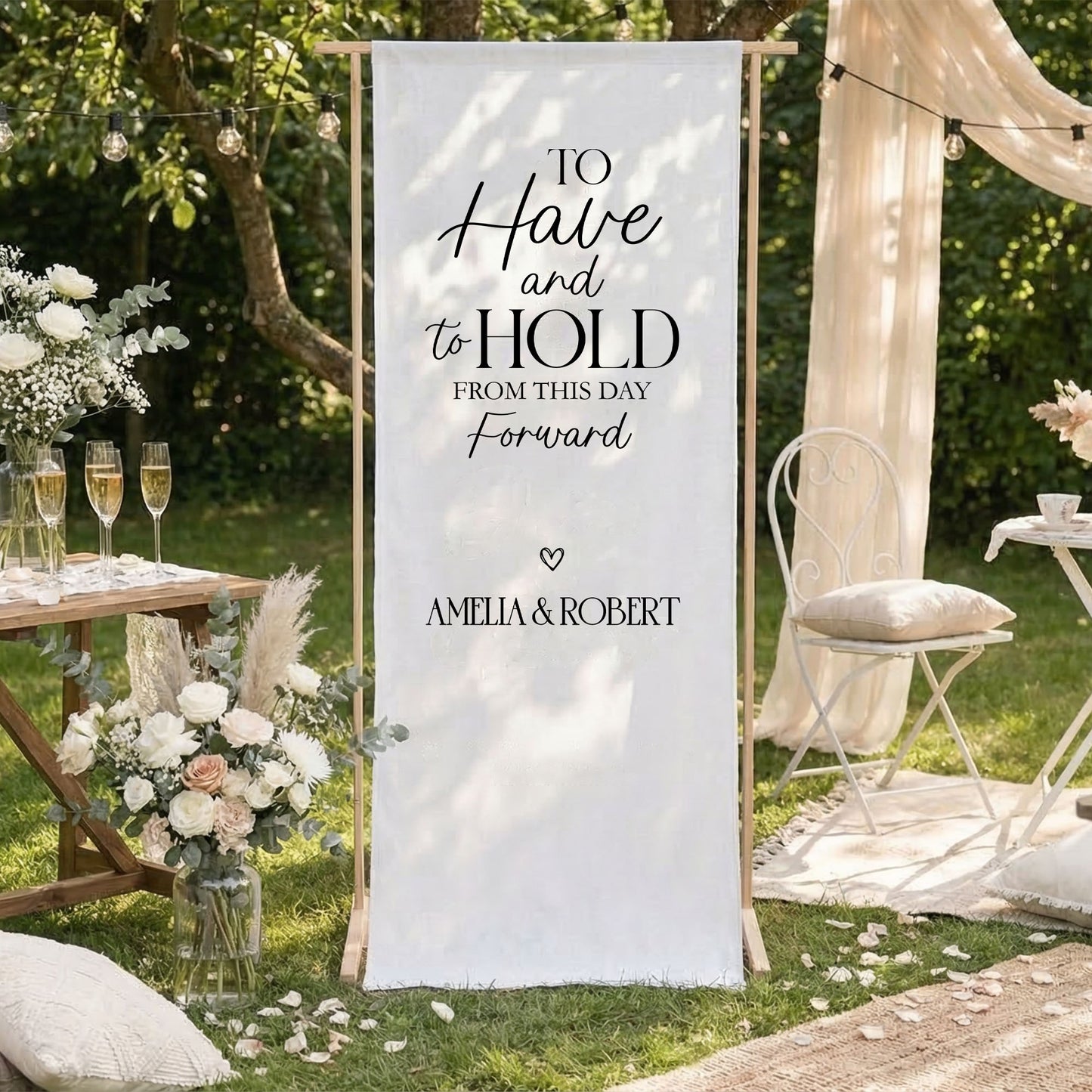 Minimalist Wedding Banner Stand Personalized - To Have and To Hold Ceremony Backdrop