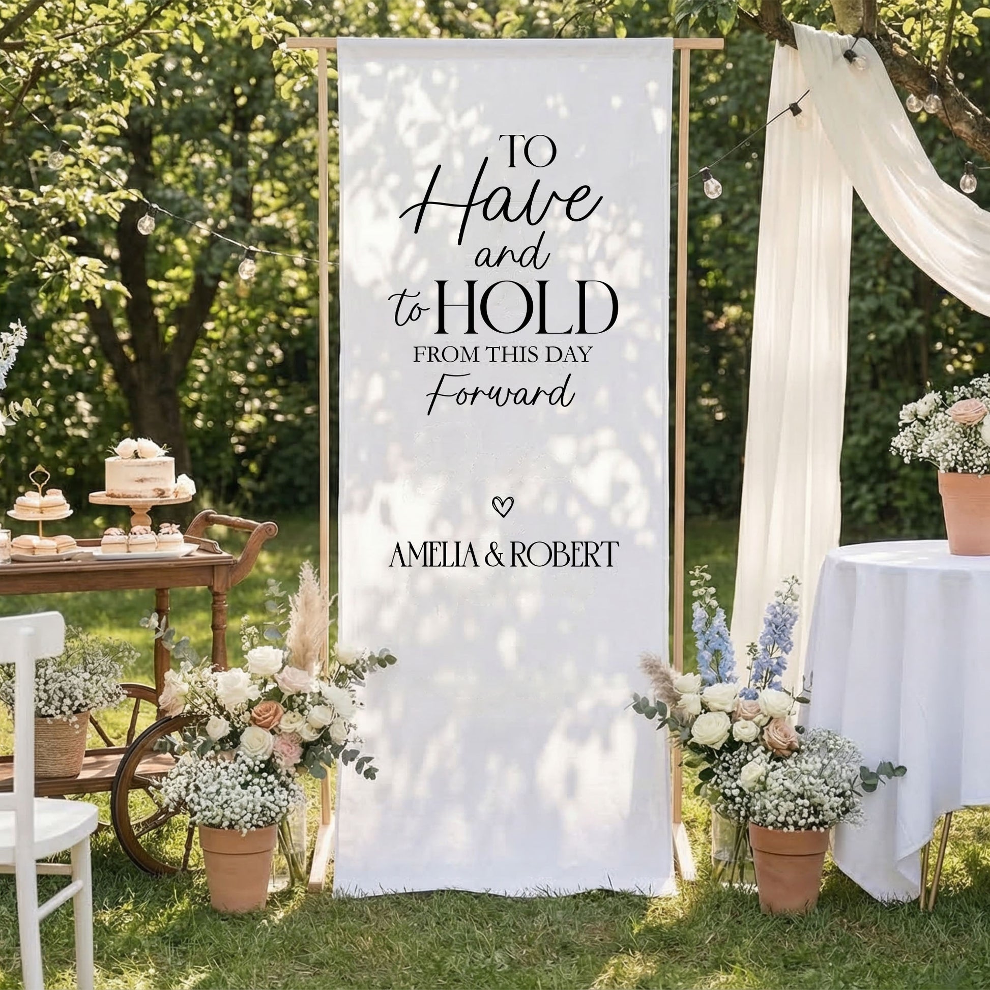 Minimalist Wedding Banner Stand Personalized - To Have and To Hold Ceremony Backdrop