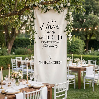 Minimalist Wedding Banner Stand Personalized - To Have and To Hold Ceremony Backdrop