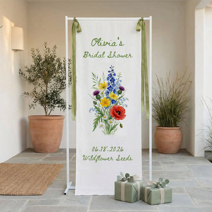 Wildflower Bridal Shower Banner Stand Personalized Floral Bridal Shower Welcome Sign Custom Name Decor