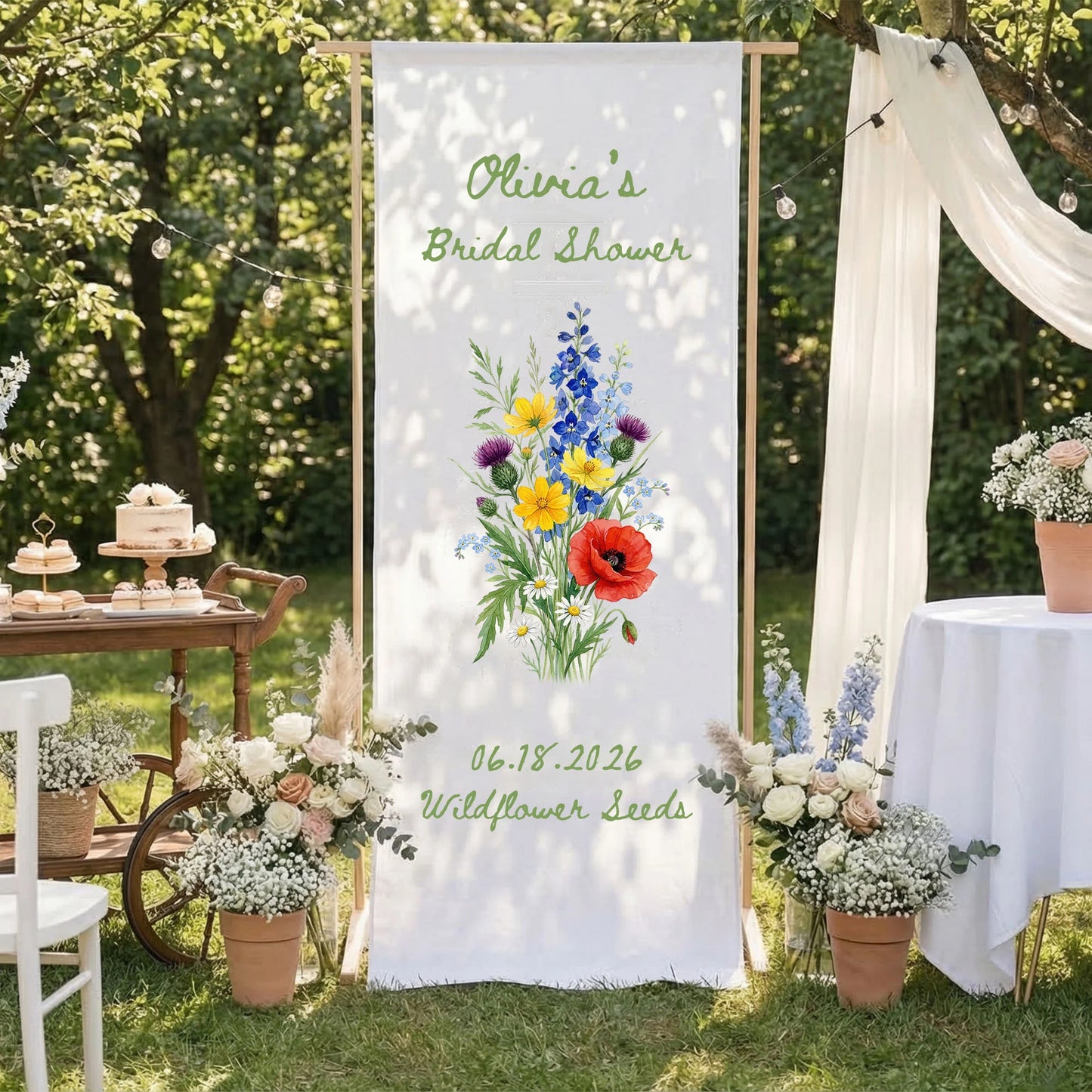 Wildflower Bridal Shower Banner Stand Personalized Floral Bridal Shower Welcome Sign Custom Name Decor