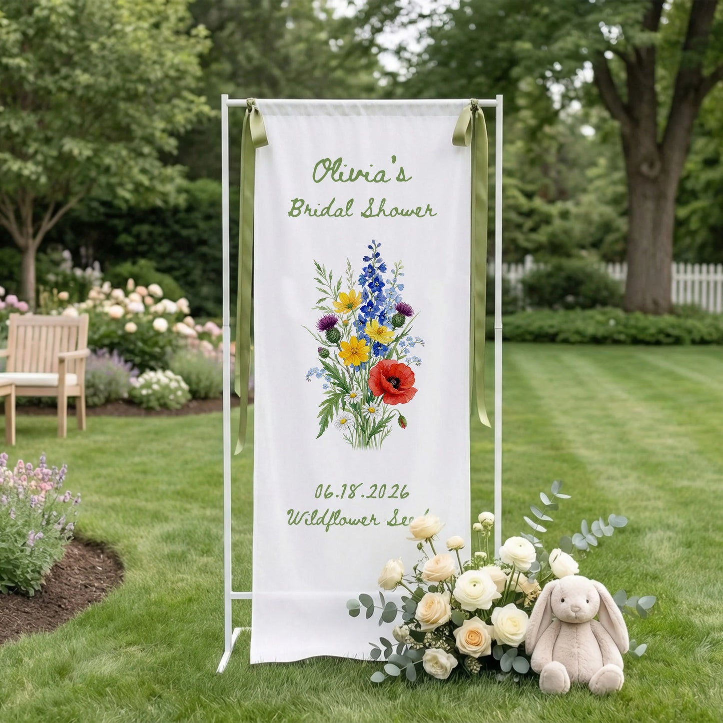 Wildflower Bridal Shower Banner Stand Personalized Floral Bridal Shower Welcome Sign Custom Name Decor
