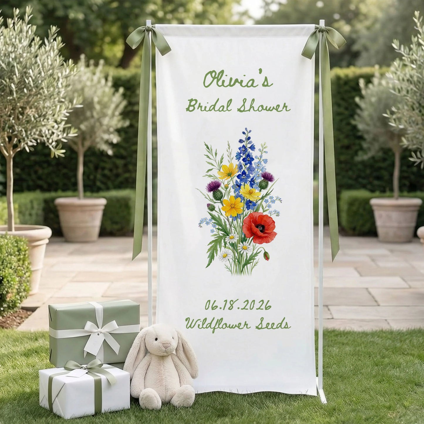 Wildflower Bridal Shower Banner Stand Personalized Floral Bridal Shower Welcome Sign Custom Name Decor
