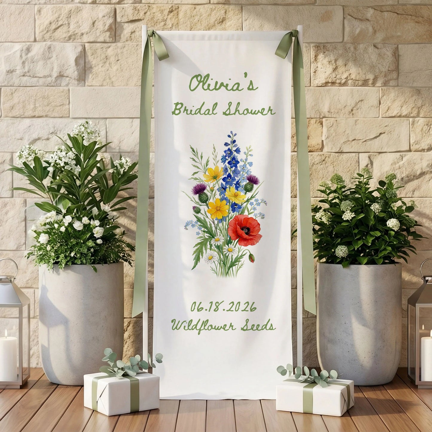 Wildflower Bridal Shower Banner Stand Personalized Floral Bridal Shower Welcome Sign Custom Name Decor