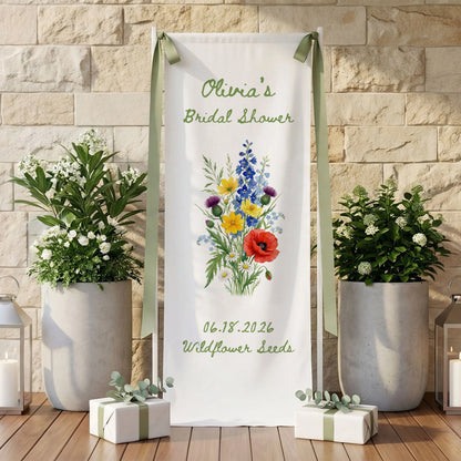 Wildflower Bridal Shower Banner Stand Personalized Floral Bridal Shower Welcome Sign Custom Name Decor