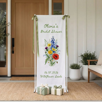 Wildflower Bridal Shower Banner Stand Personalized Floral Bridal Shower Welcome Sign Custom Name Decor
