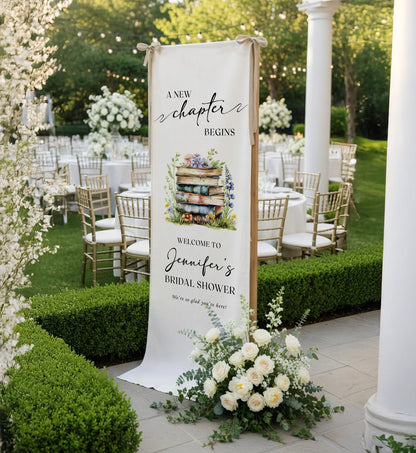 Floral Bridal Shower Banner Personalized Linen Bridal Shower Welcome Banner Custom Name Party Decor