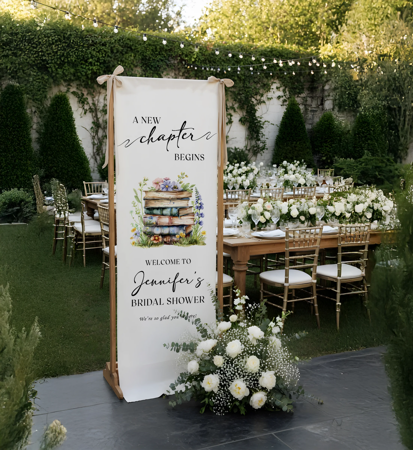 Floral Bridal Shower Banner Personalized Linen Bridal Shower Welcome Banner Custom Name Party Decor
