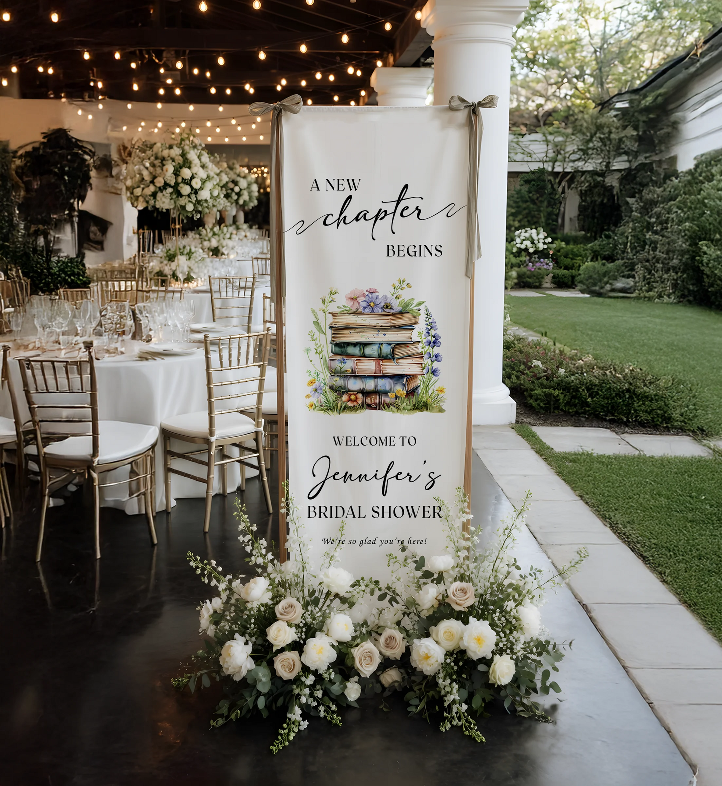 Floral Bridal Shower Banner Personalized Linen Bridal Shower Welcome Banner Custom Name Party Decor
