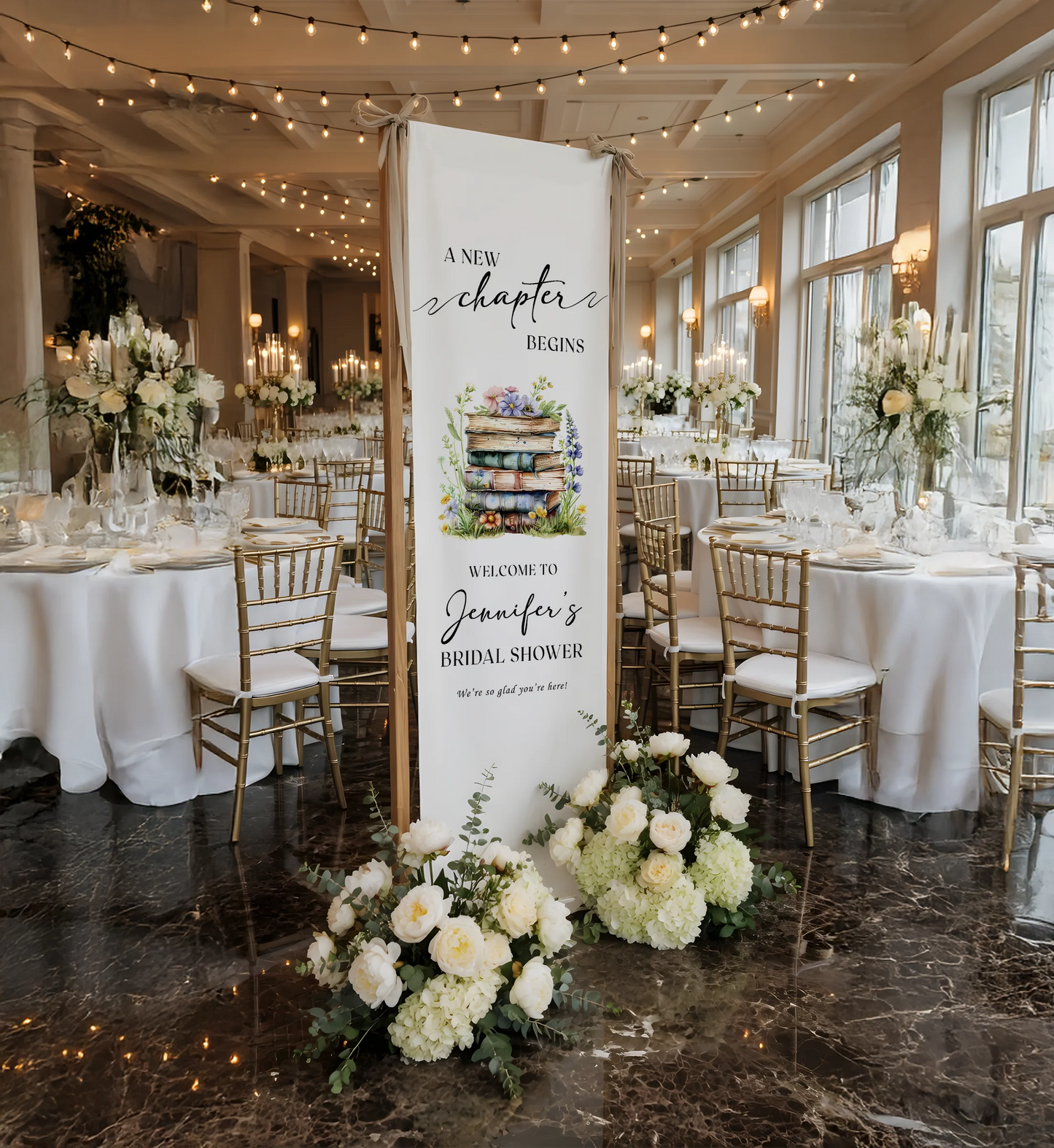 Floral Bridal Shower Banner Personalized Linen Bridal Shower Welcome Banner Custom Name Party Decor