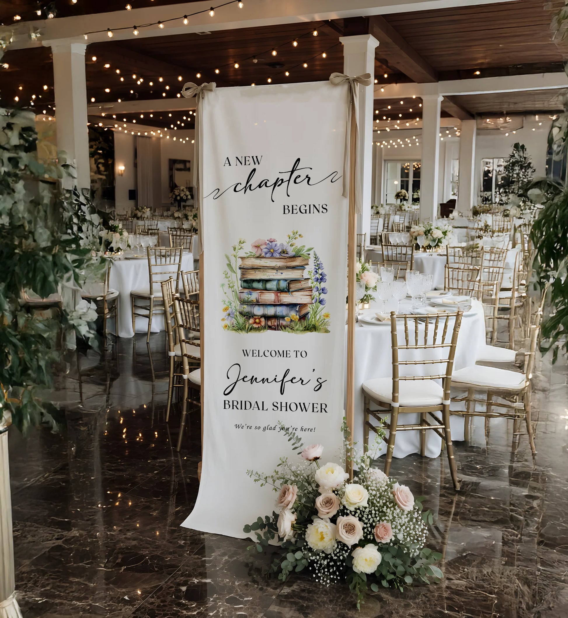 Floral Bridal Shower Banner Personalized Linen Bridal Shower Welcome Banner Custom Name Party Decor