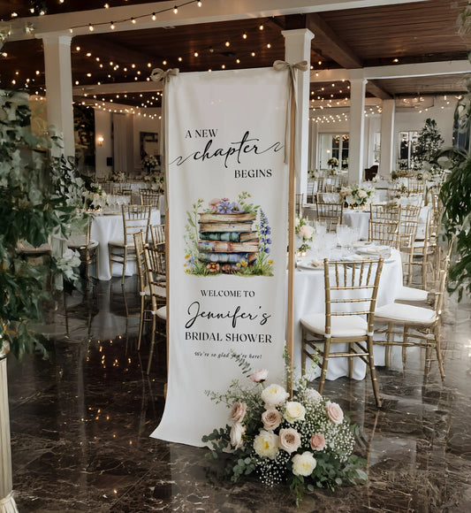 Floral Bridal Shower Banner Personalized Linen Bridal Shower Welcome Banner Custom Name Party Decor