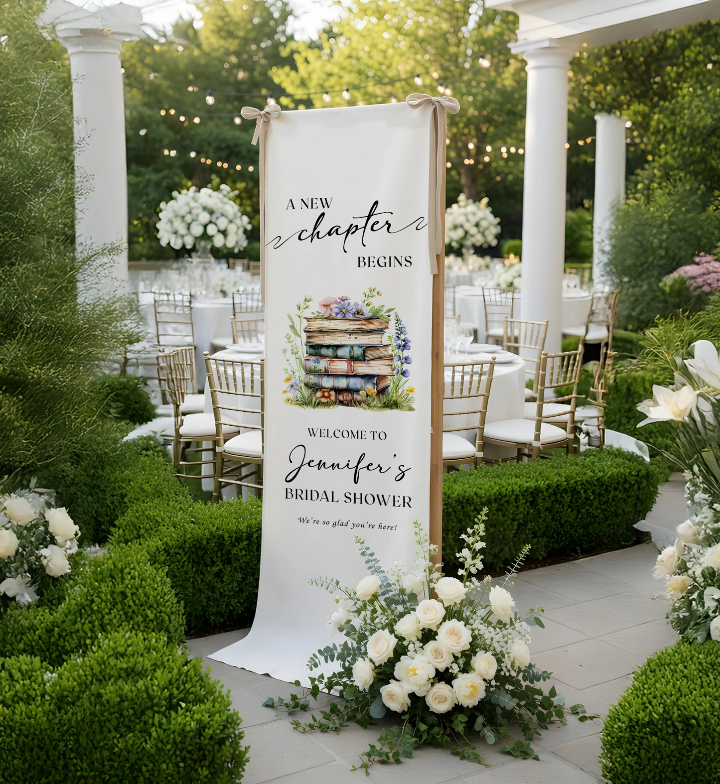 Floral Bridal Shower Banner Personalized Linen Bridal Shower Welcome Banner Custom Name Party Decor