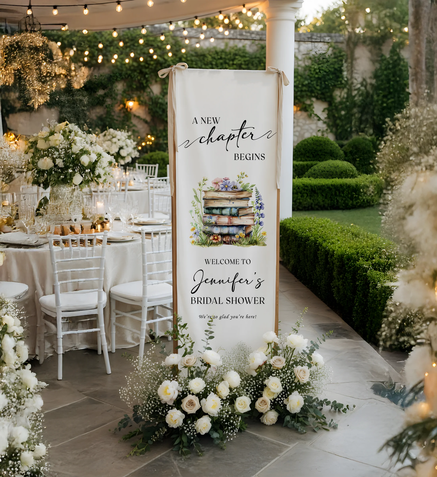 Floral Bridal Shower Banner Personalized Linen Bridal Shower Welcome Banner Custom Name Party Decor
