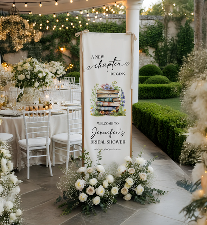 Floral Bridal Shower Banner Personalized Linen Bridal Shower Welcome Banner Custom Name Party Decor