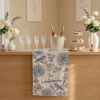 Blue Floral Wedding Bar Runner Personalized Custom Family Name Reception Bar Linen Table Runner