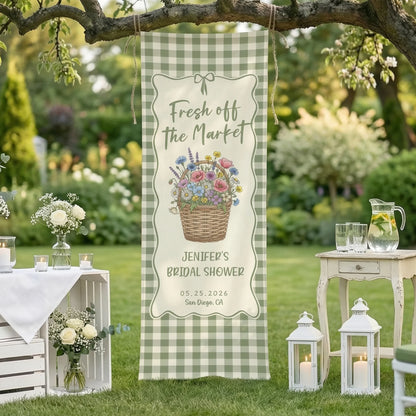 Farmers Market Bridal Shower Banner Personalized Floral Bridal Shower Welcome Banner Custom Name Linen Decor